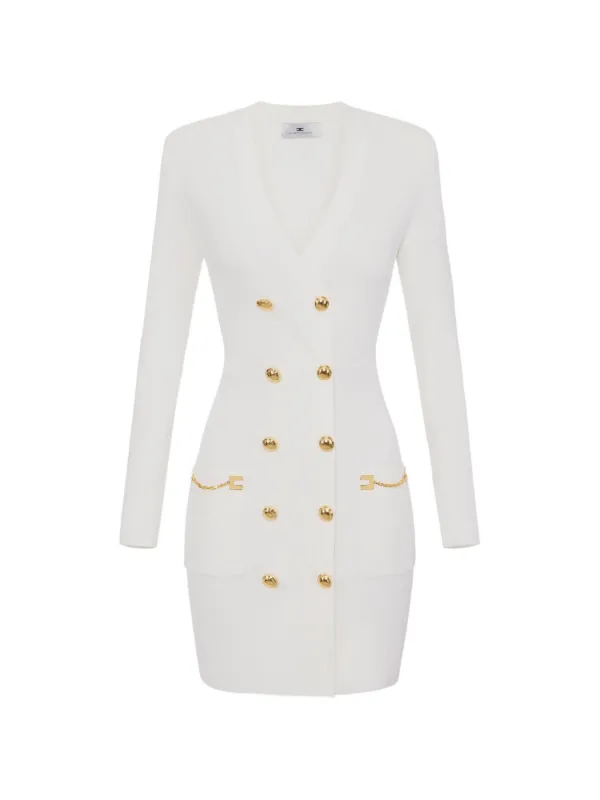 elisabetta franchi double breasted knit dress Elisabetta Franchi Knit Dress With Jewel Buttons | White