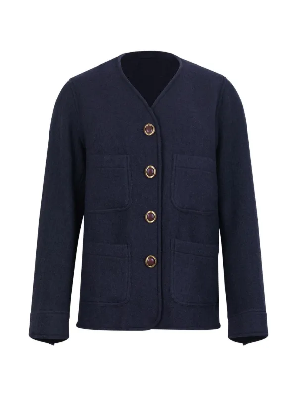 Fortela Buttoned Patch-pocket Jacket in Blue