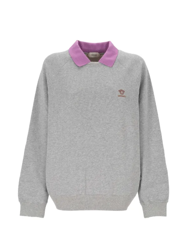 Versace Embroidered Cotton-jersey Sweatshirt in Grey