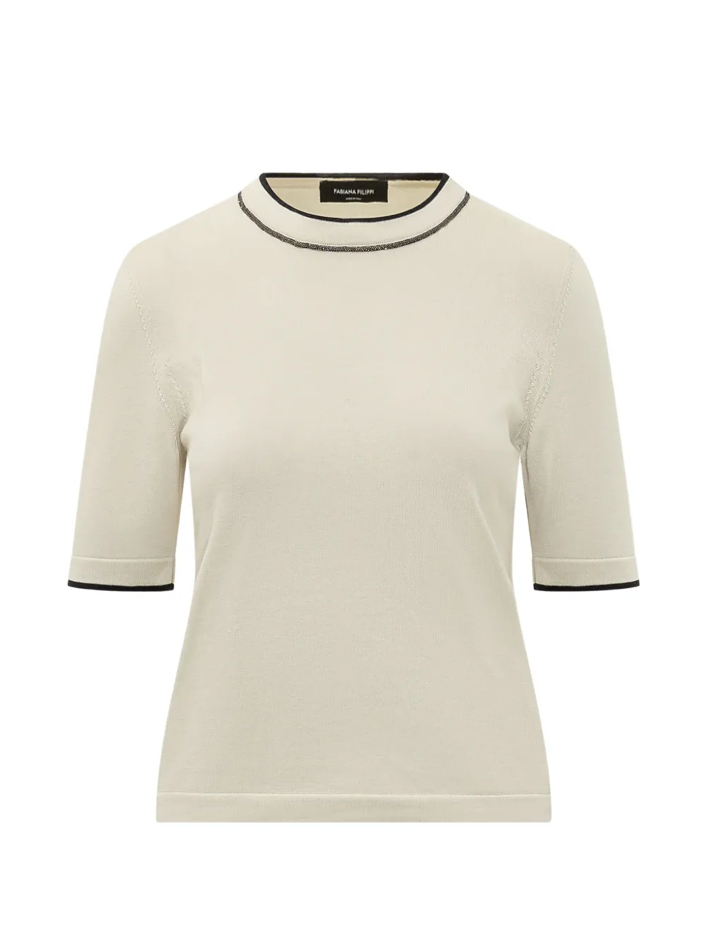 Fabiana Filippi monili-trim contrast-edge T-shirt - Nude
