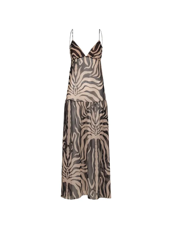 Johanna Ortiz Georgette Zebra-print Maxi Dress in Black