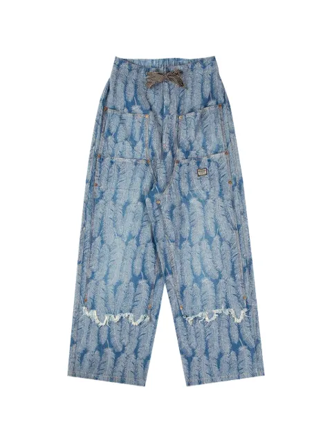 KAPITAL Magpie feather-graphic baggy jeans