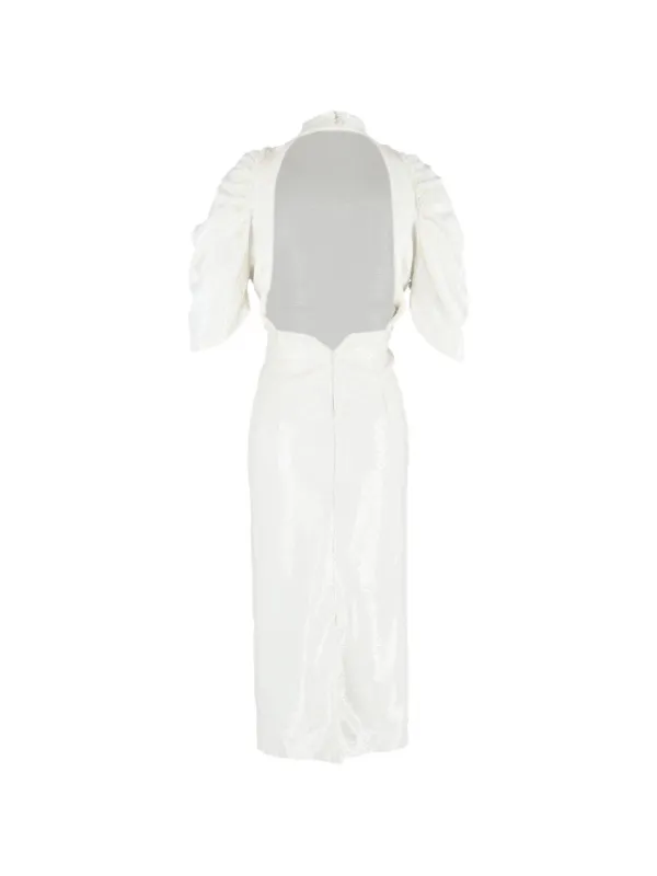 vintage 80s wedding dress Vintage 80s Satin A-Line Wedding Gown with Puff Sleeves – Call Me The Breeze main image 1