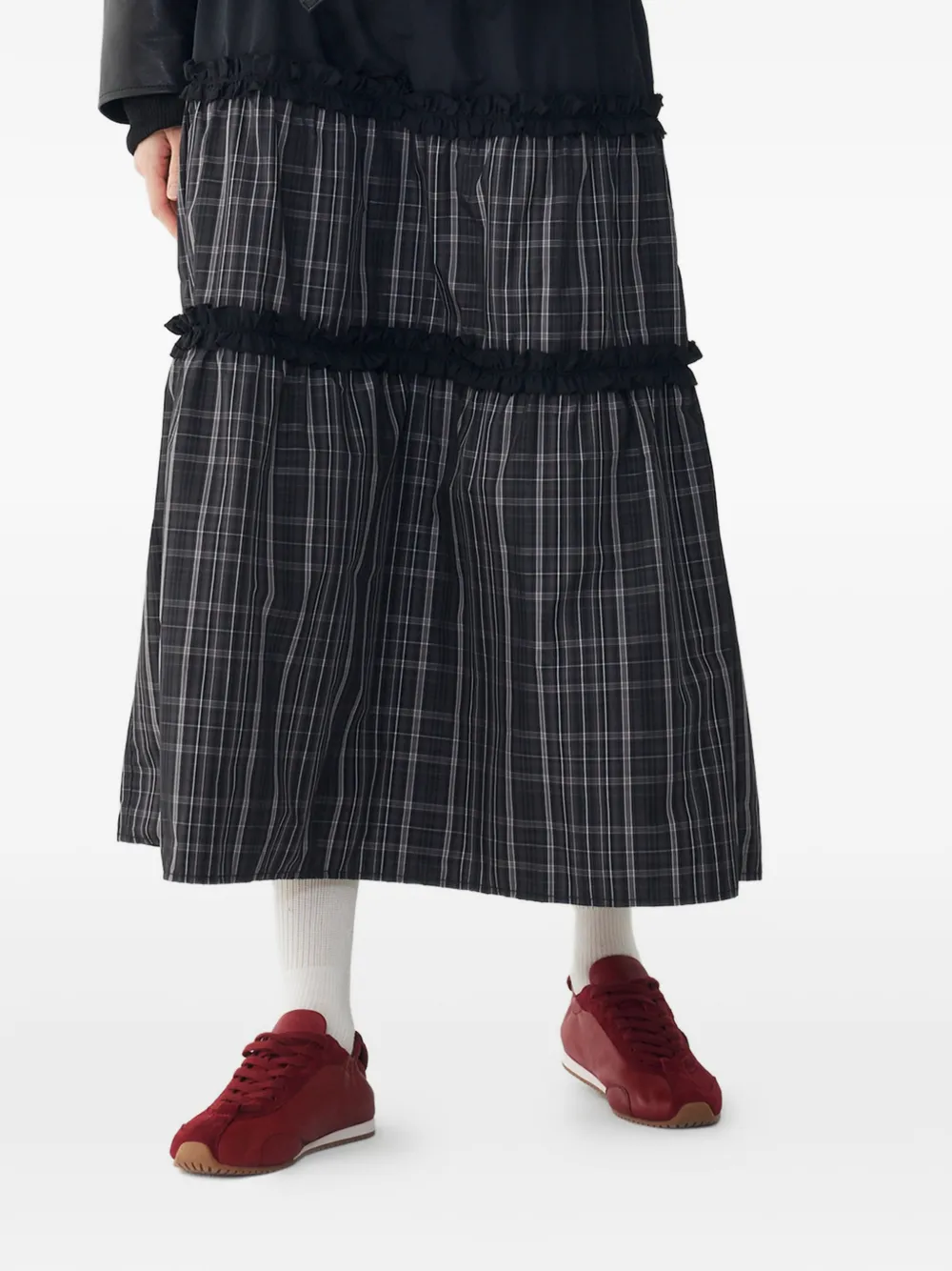  Tomboy Checked-pattern Ruffled Skirt - Black 