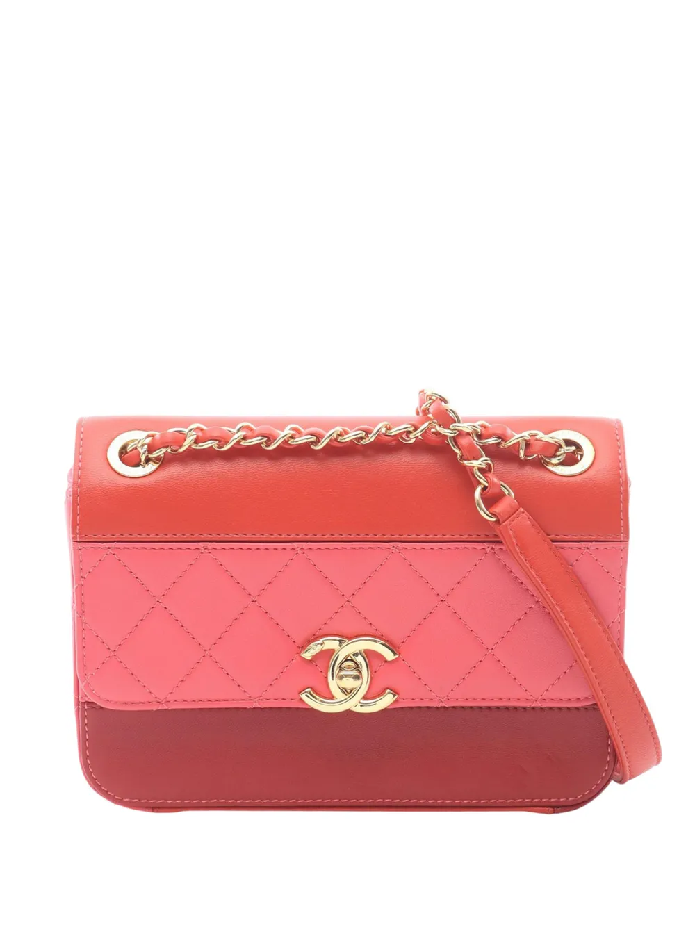 CHANEL Pre-Owned 2019 CC Quilted Lambskin Tricolor Single Flap Bag crossbody bag - Rosso