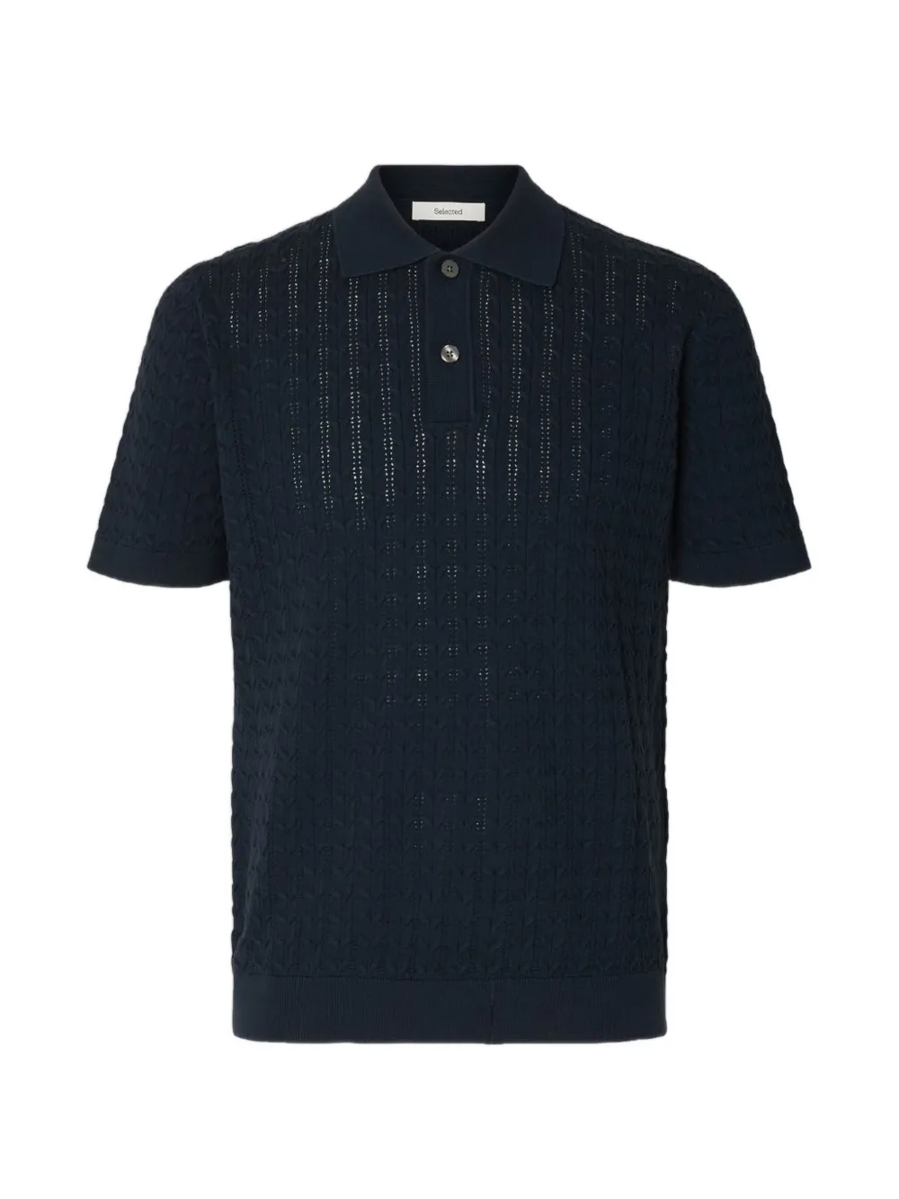 SELECTED cable-knit polo shirt - Blu