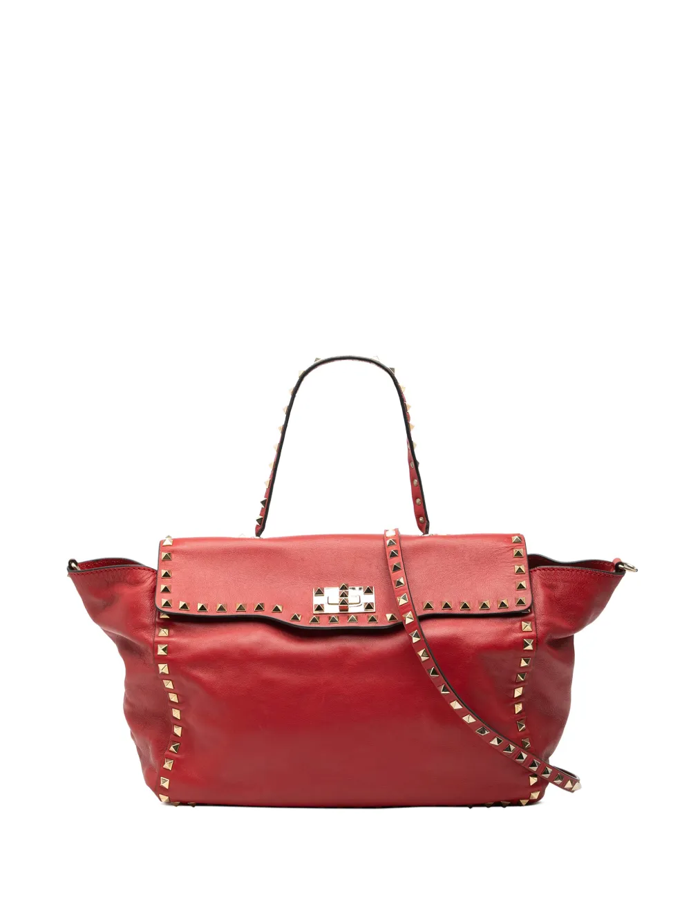 Valentino Garavani Pre-Owned 2000-2025 Medium Leather Rockstud Trapeze Flap satchel - Rosso