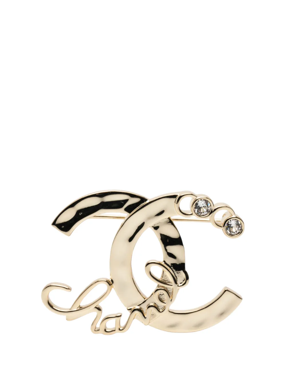CHANEL Pre-Owned 2022 Gold Plated CC Logo Crystal Brooch costume brooch - Oro