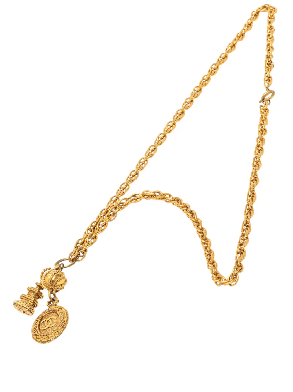 CHANEL Pre-Owned 1970-1980 CC Gold Plated Medallion and Pagoda Pendant Necklace costume necklace - Oro