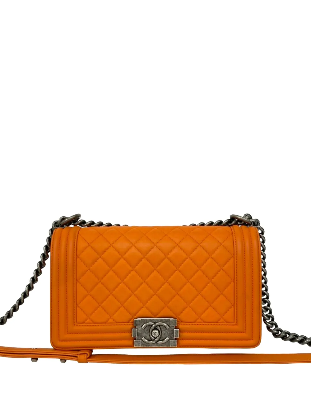 CHANEL Pre-Owned 2014-2015 Old Medium Quilted Lambskin Boy Flap crossbody bag - Arancione