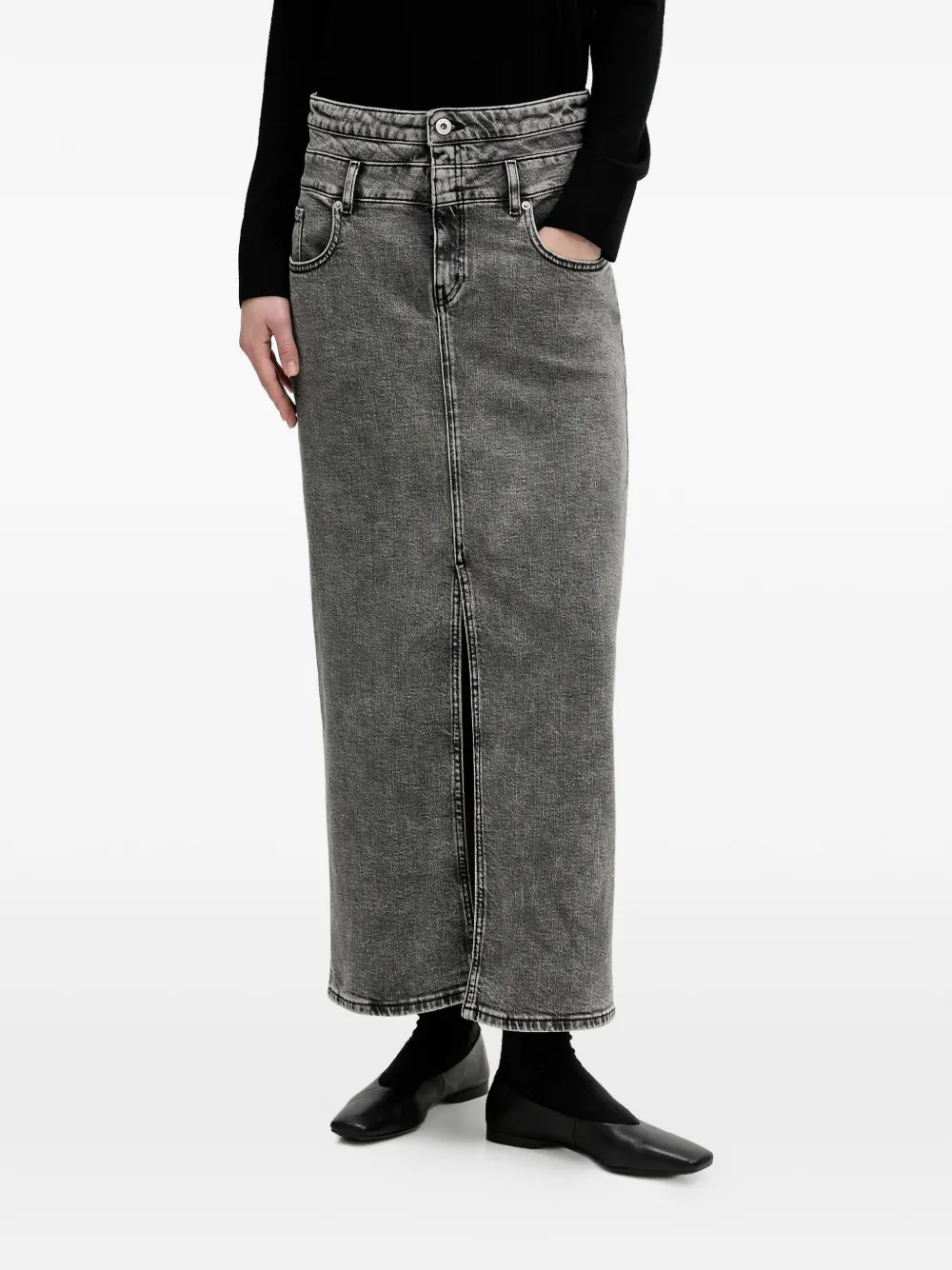 Karl Lagerfeld Jeans slit-detail denim maxi skirt - Grigio