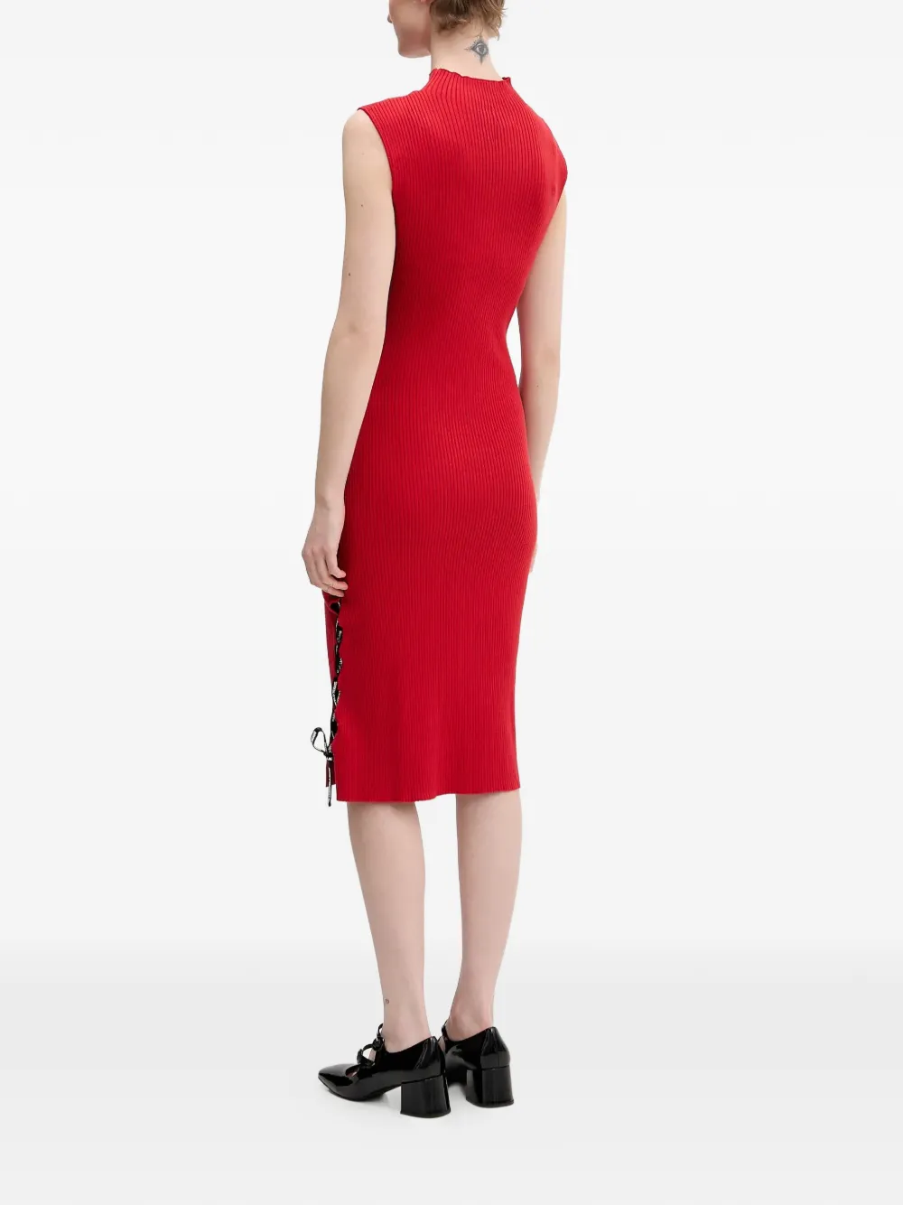 Karl Lagerfeld Jeans Geribbelde midi-jurk met veters Rood
