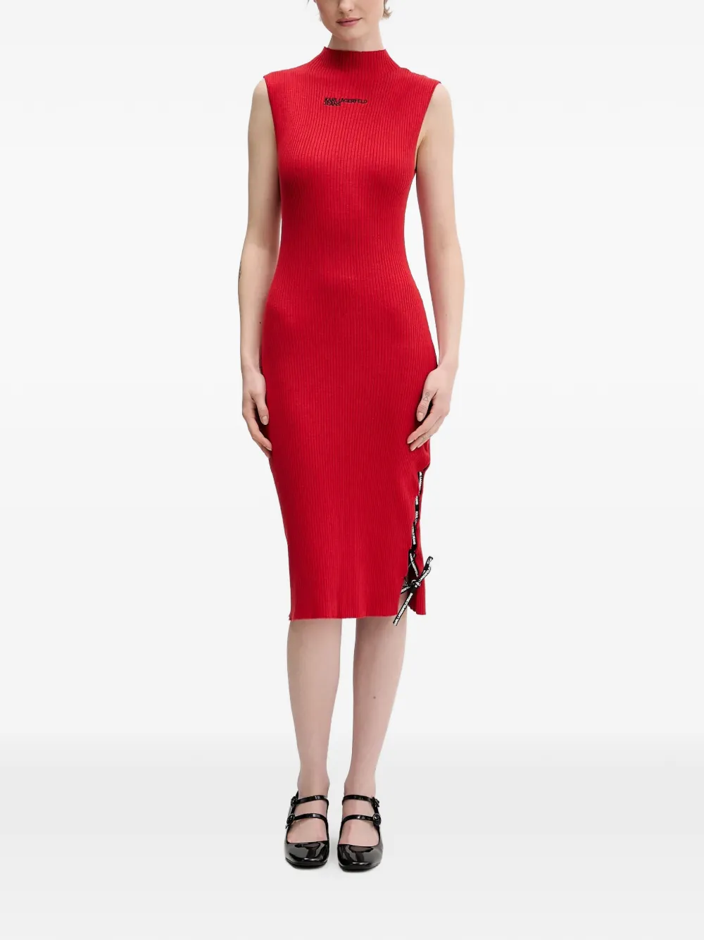 Karl Lagerfeld Jeans lace-up rib midi dress - Red