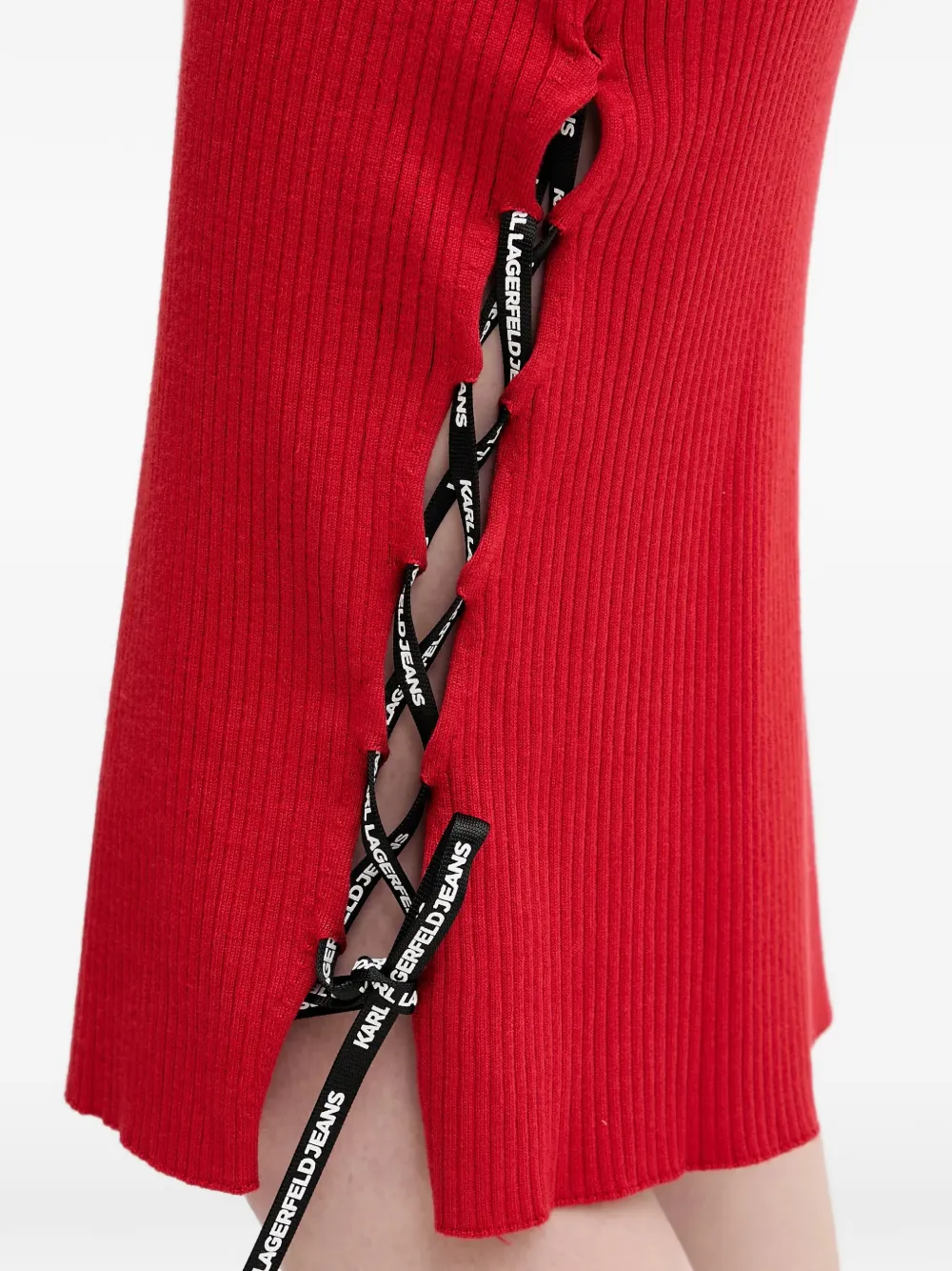 Karl Lagerfeld Jeans Geribbelde midi-jurk met veters Rood
