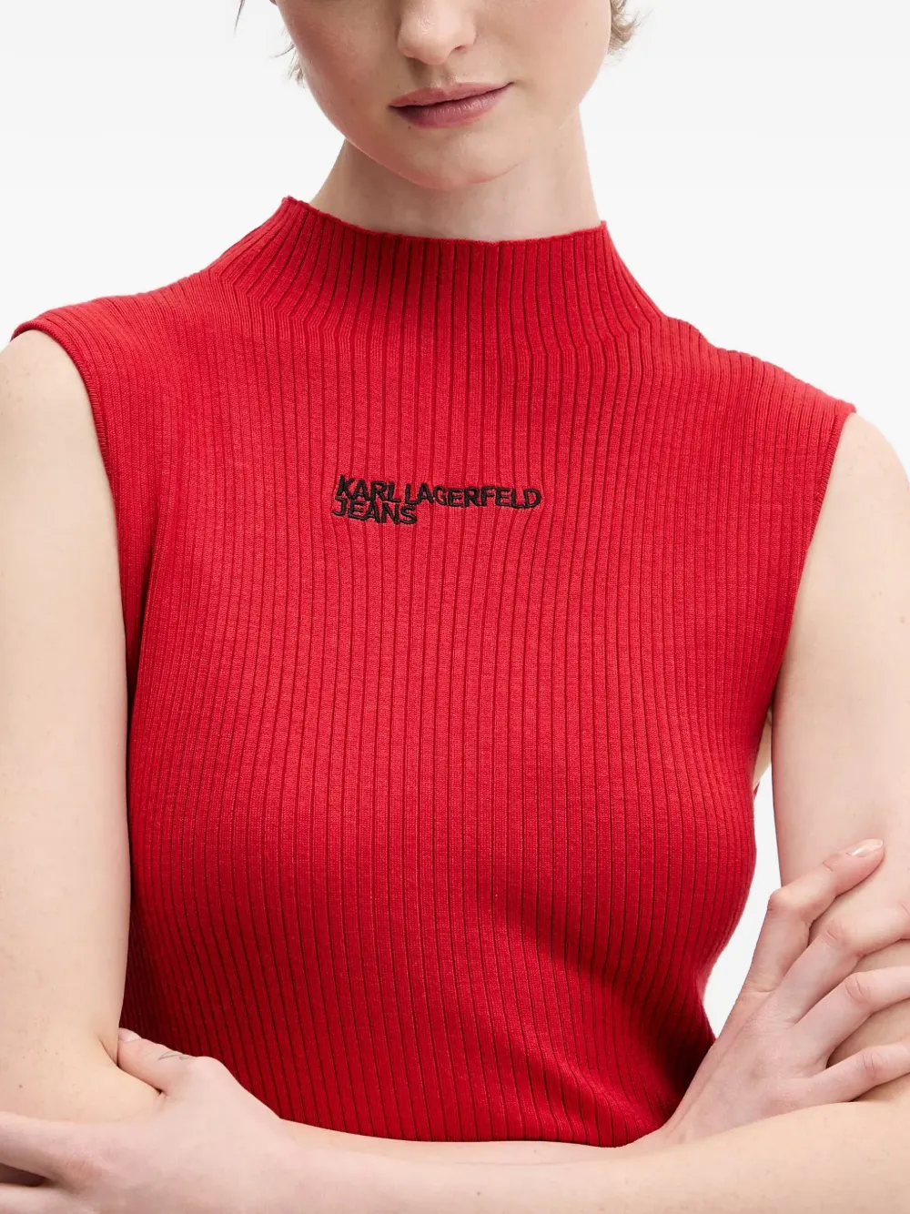 Karl Lagerfeld Jeans Geribbelde midi-jurk met veters Rood