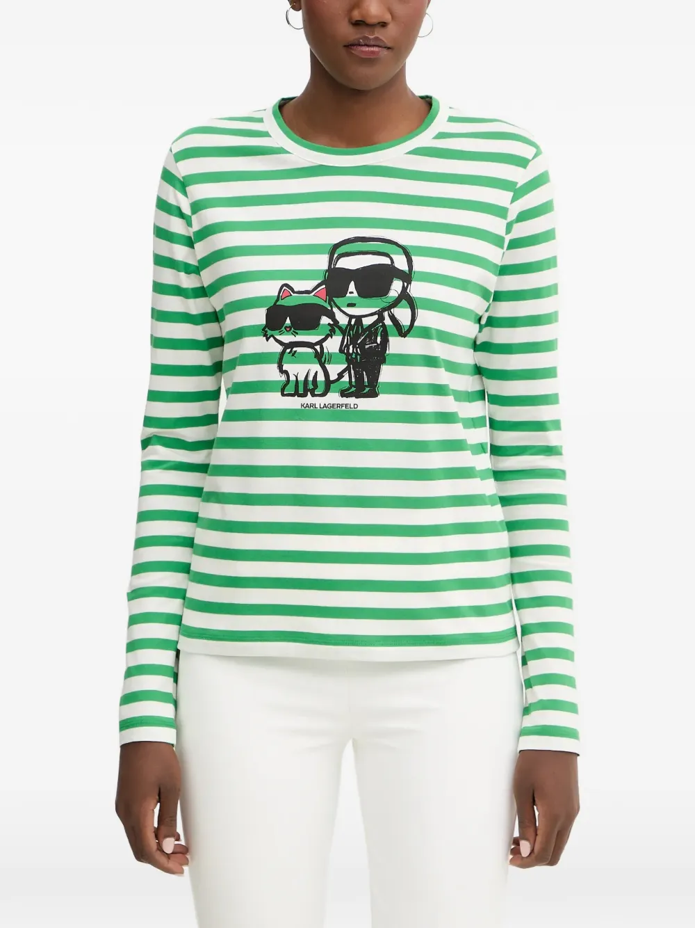 Karl Lagerfeld striped graphic-print top - Verde