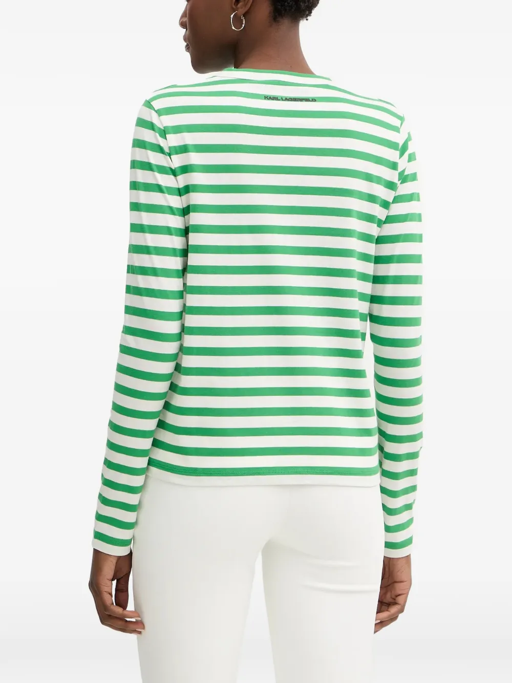  Karl Lagerfeld Striped Graphic-print Top - Green 