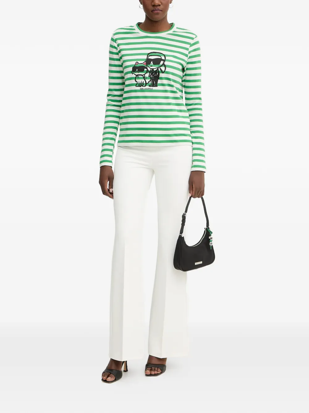  Karl Lagerfeld Striped Graphic-print Top - Green 