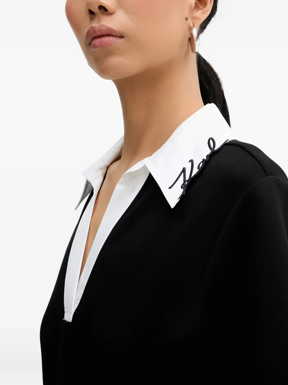 Karl Lagerfeld Jumpsuit met ceintuur en kraag Zwart
