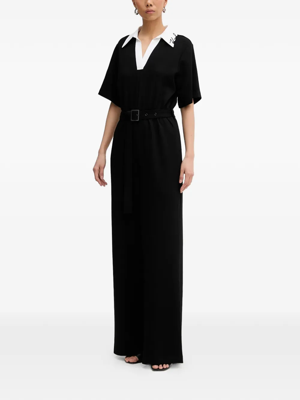 Karl Lagerfeld Jumpsuit met ceintuur en kraag Zwart