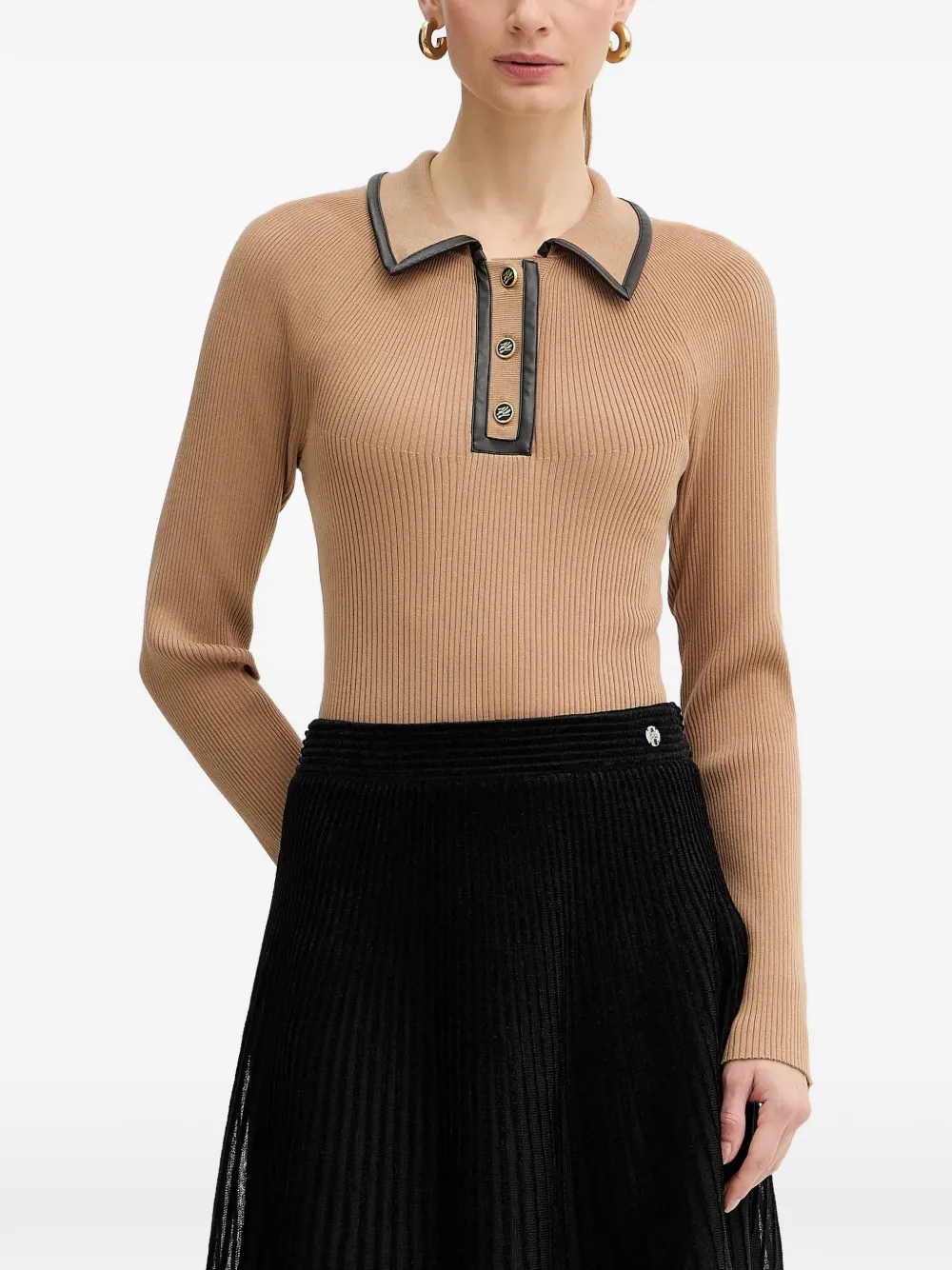 Karl Lagerfeld buttoned leather-trim top - Marrone