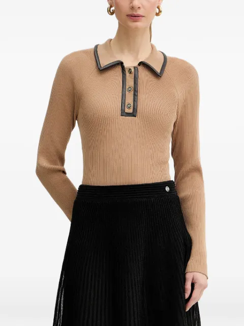 Karl Lagerfeld buttoned leather-trim top