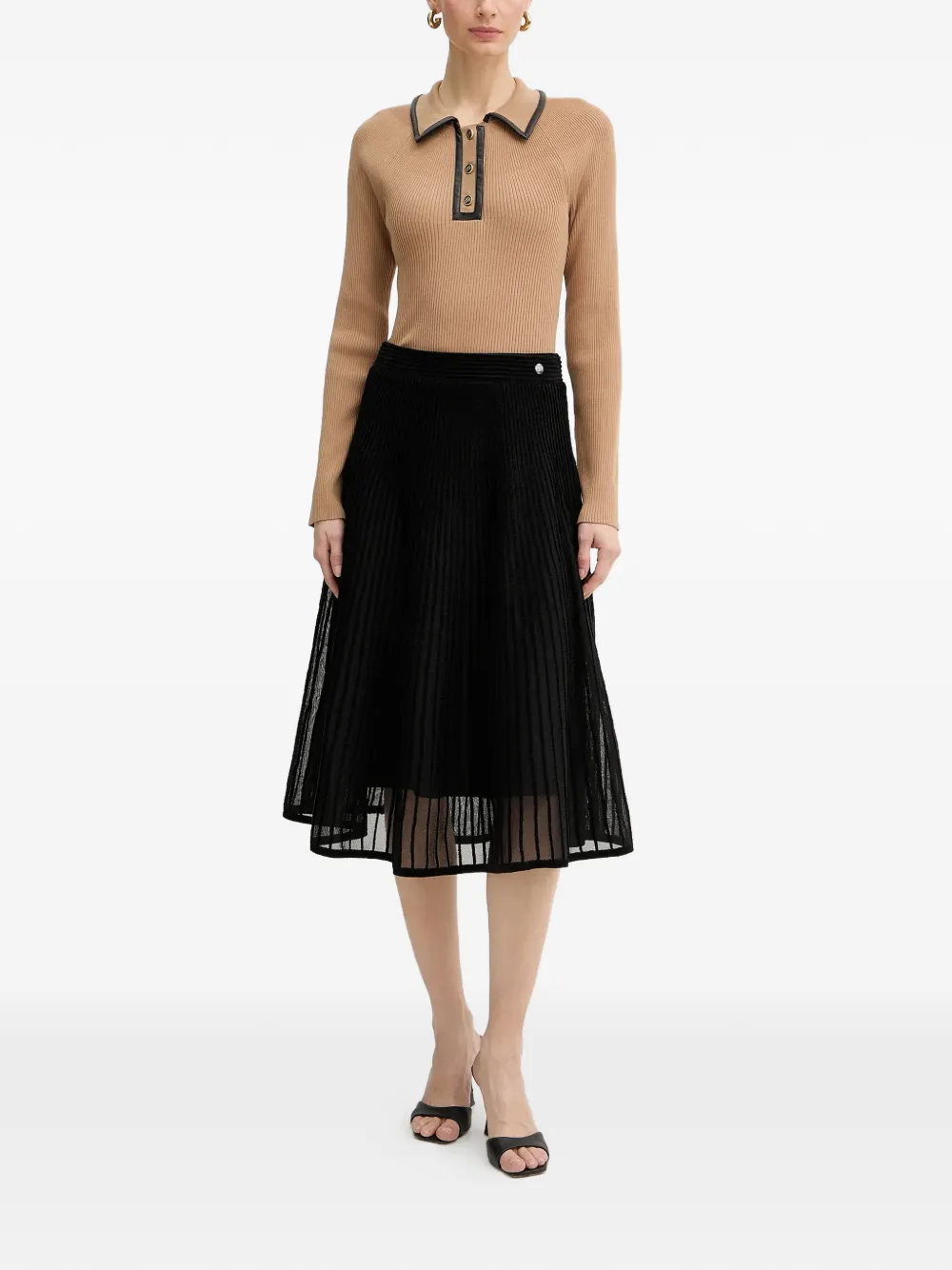 Karl Lagerfeld Top met leren afwerking en knopen Bruin
