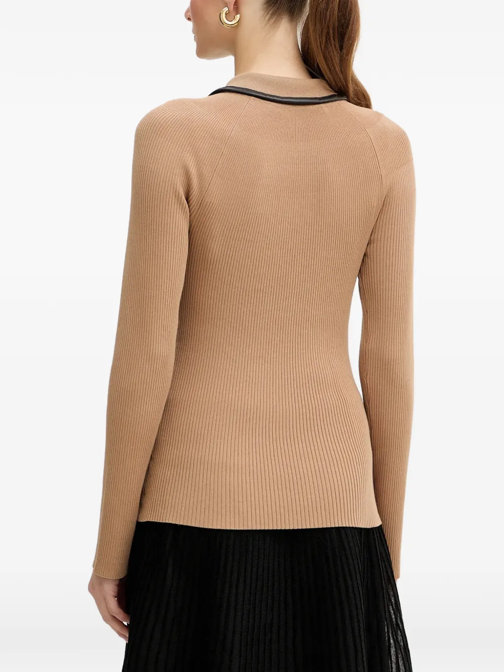 Karl Lagerfeld Top met leren afwerking en knopen Bruin