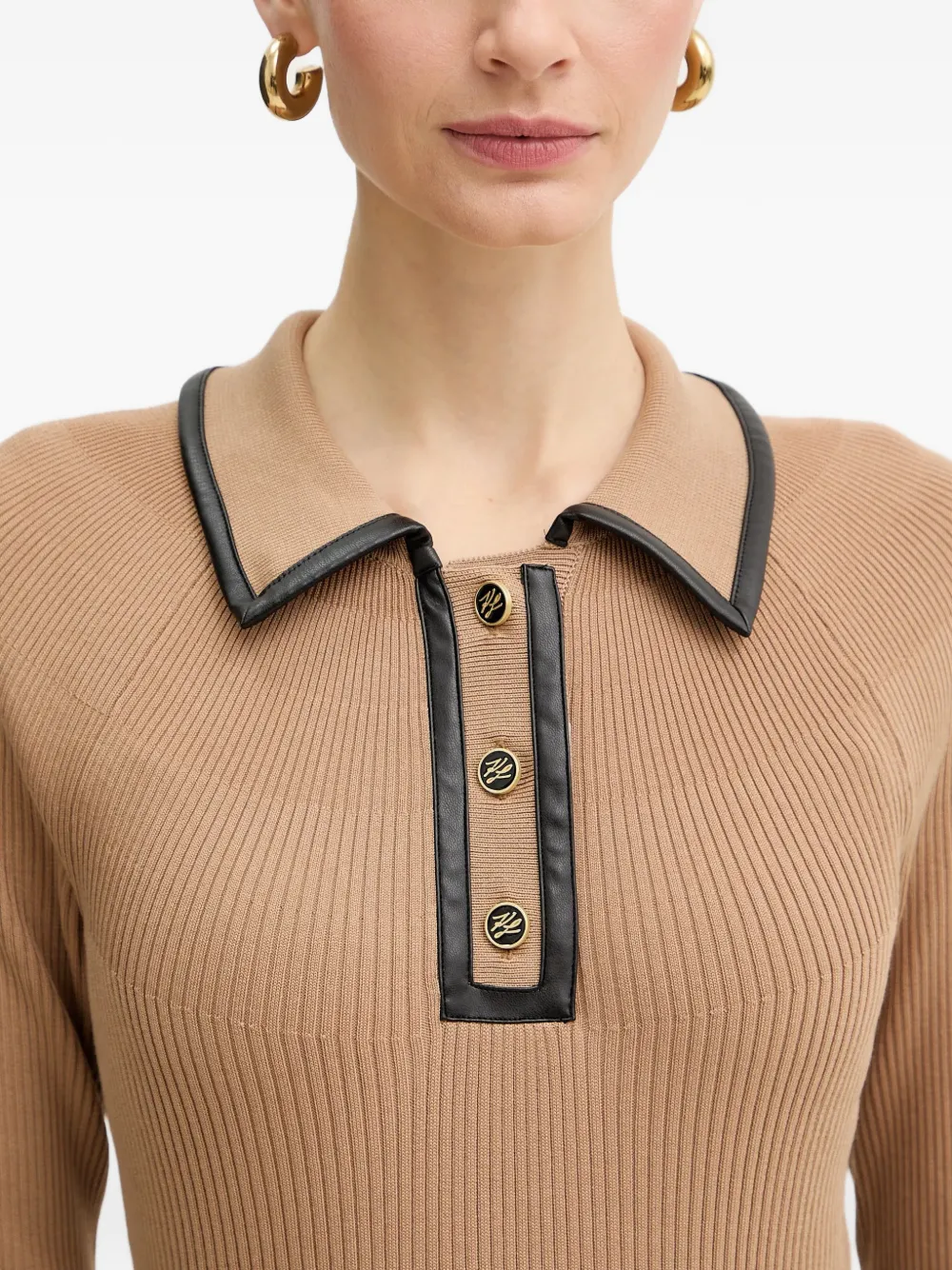 Karl Lagerfeld Top met leren afwerking en knopen Bruin