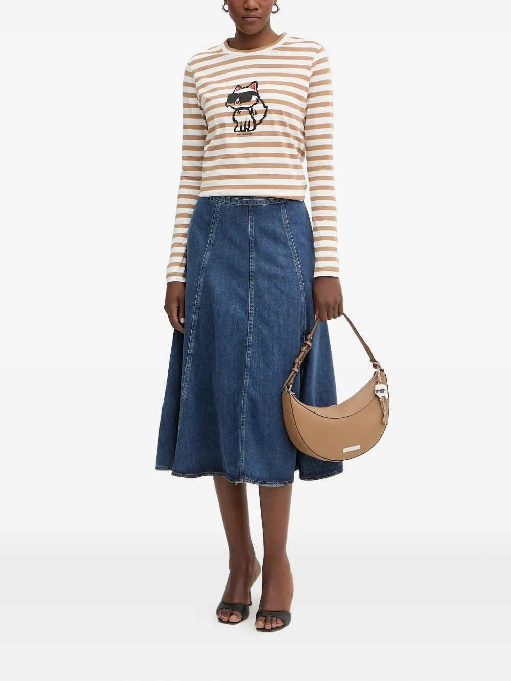 Karl Lagerfeld Midi-rok met A-lijn en vlakken Blauw