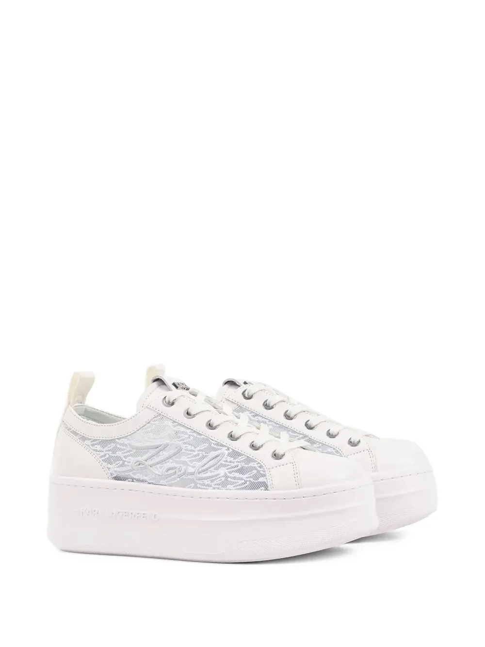 Karl Lagerfeld Sneakers met plateauzool en kant Wit