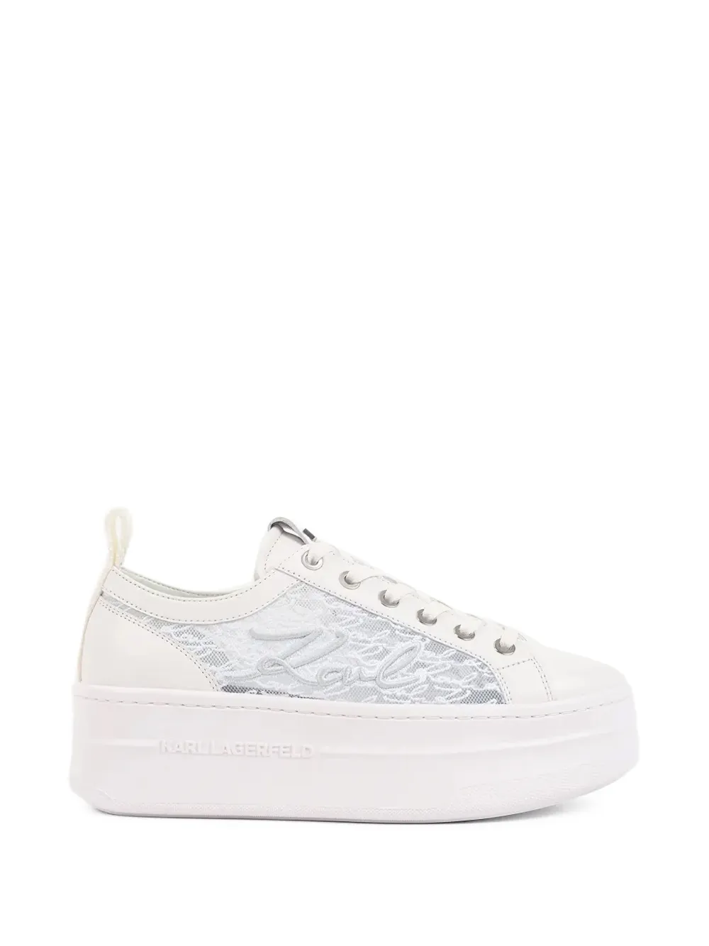 Karl Lagerfeld Sneakers met plateauzool en kant Wit