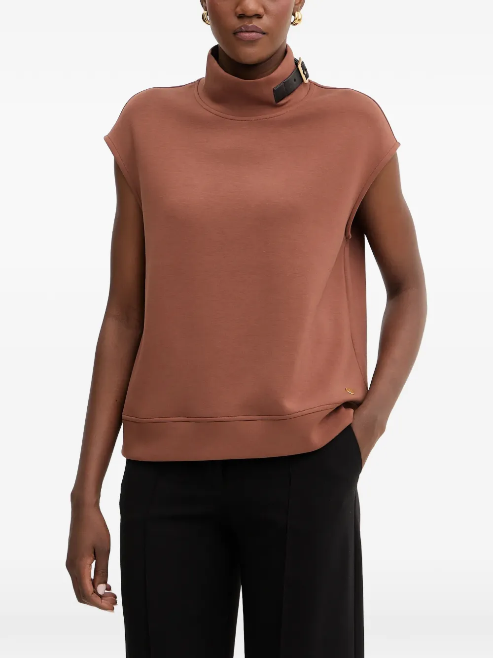 Karl Lagerfeld buckle high-neck top - Marrone