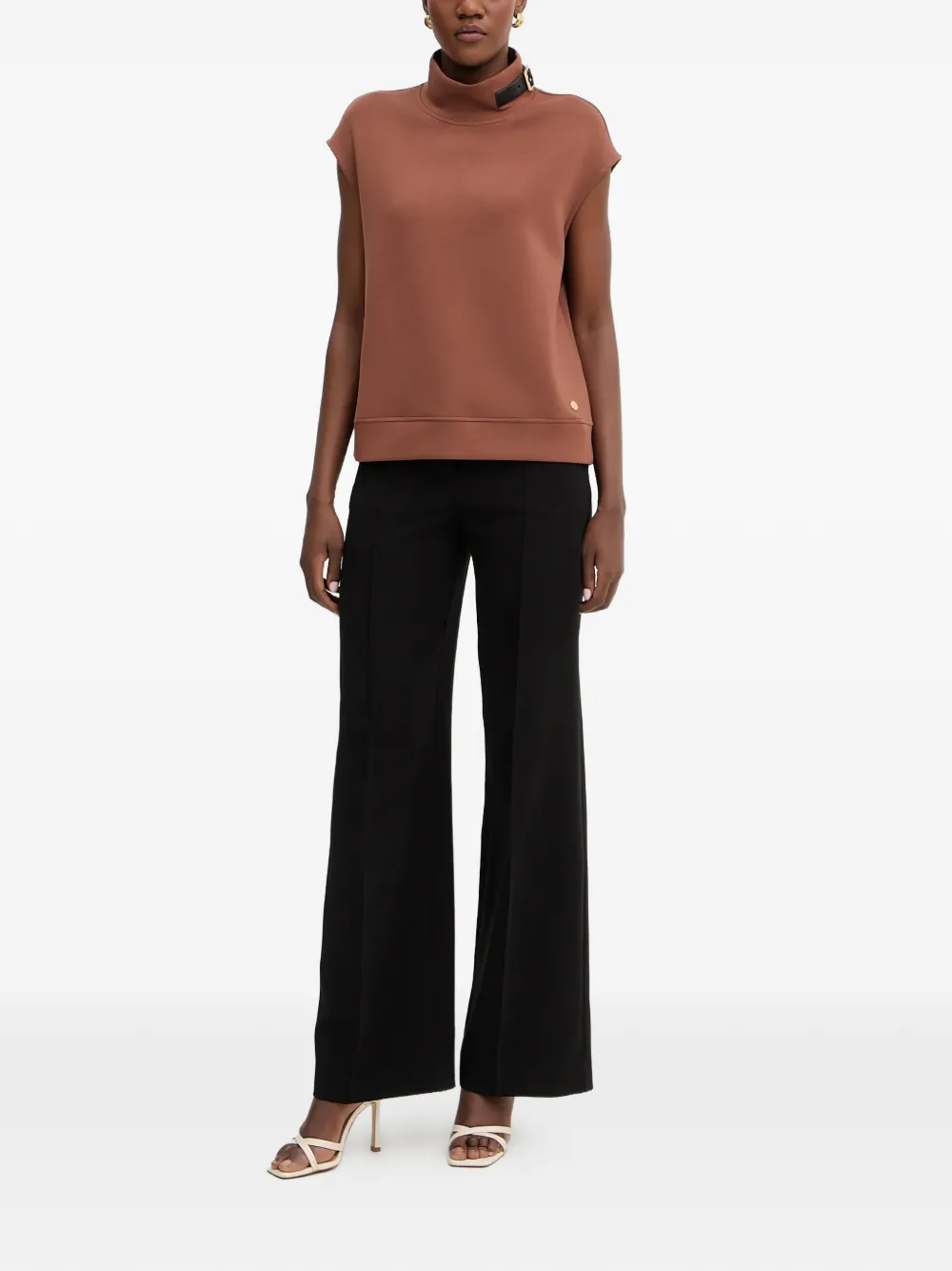  Karl Lagerfeld Buckle High-neck Top - Brown 