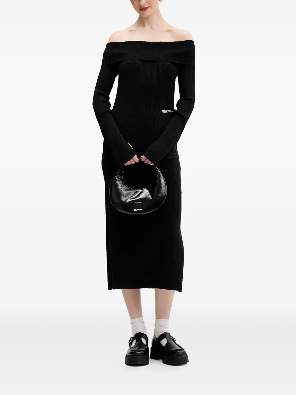 Ribbed Slit-Detail Midi Skirt