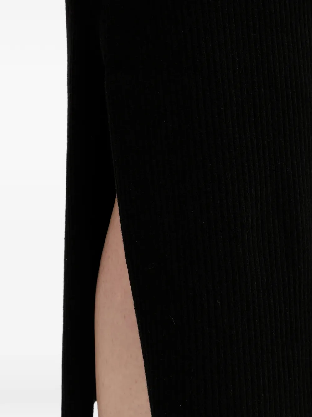 Ribbed Slit-Detail Midi Skirt