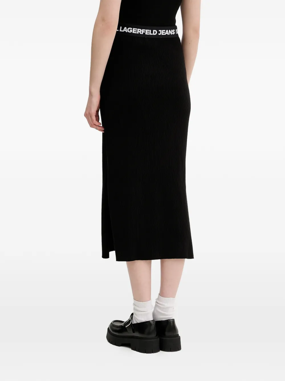 Ribbed Slit-Detail Midi Skirt