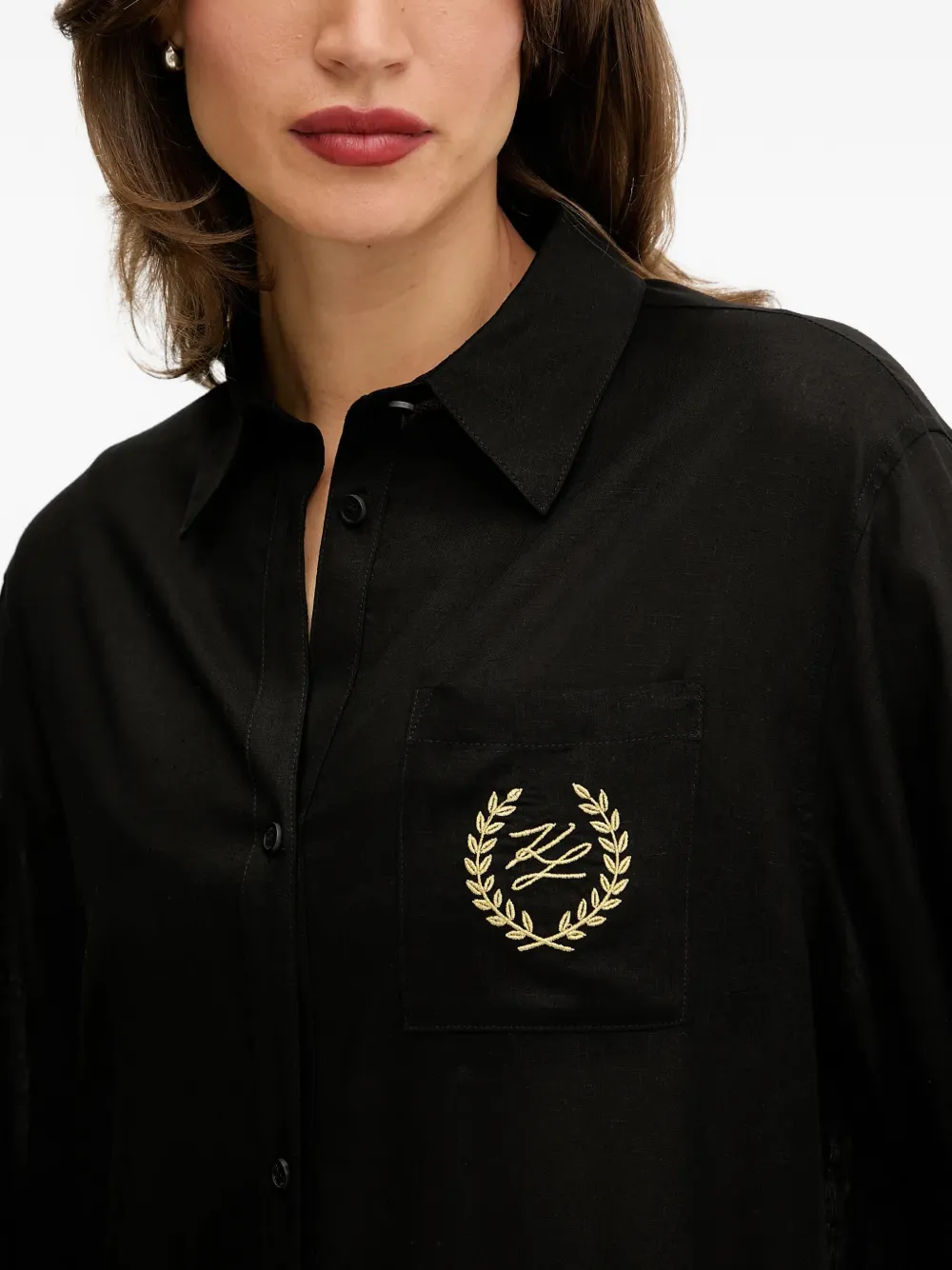 Karl Lagerfeld Blouse met geborduurd logo en zak Zwart