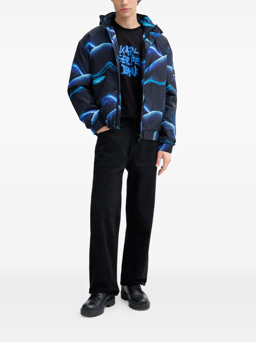 Karl Lagerfeld Jeans Jack met capuchon en print Zwart