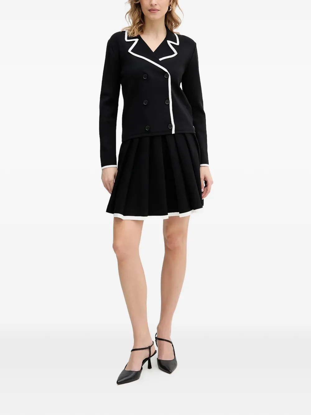 ribbed-trim pleated mini skirt