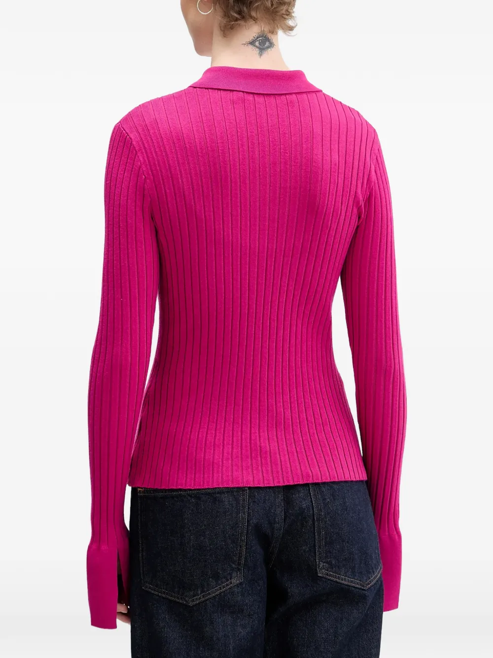 Karl Lagerfeld Jeans Geribbelde polotop met knopen Roze