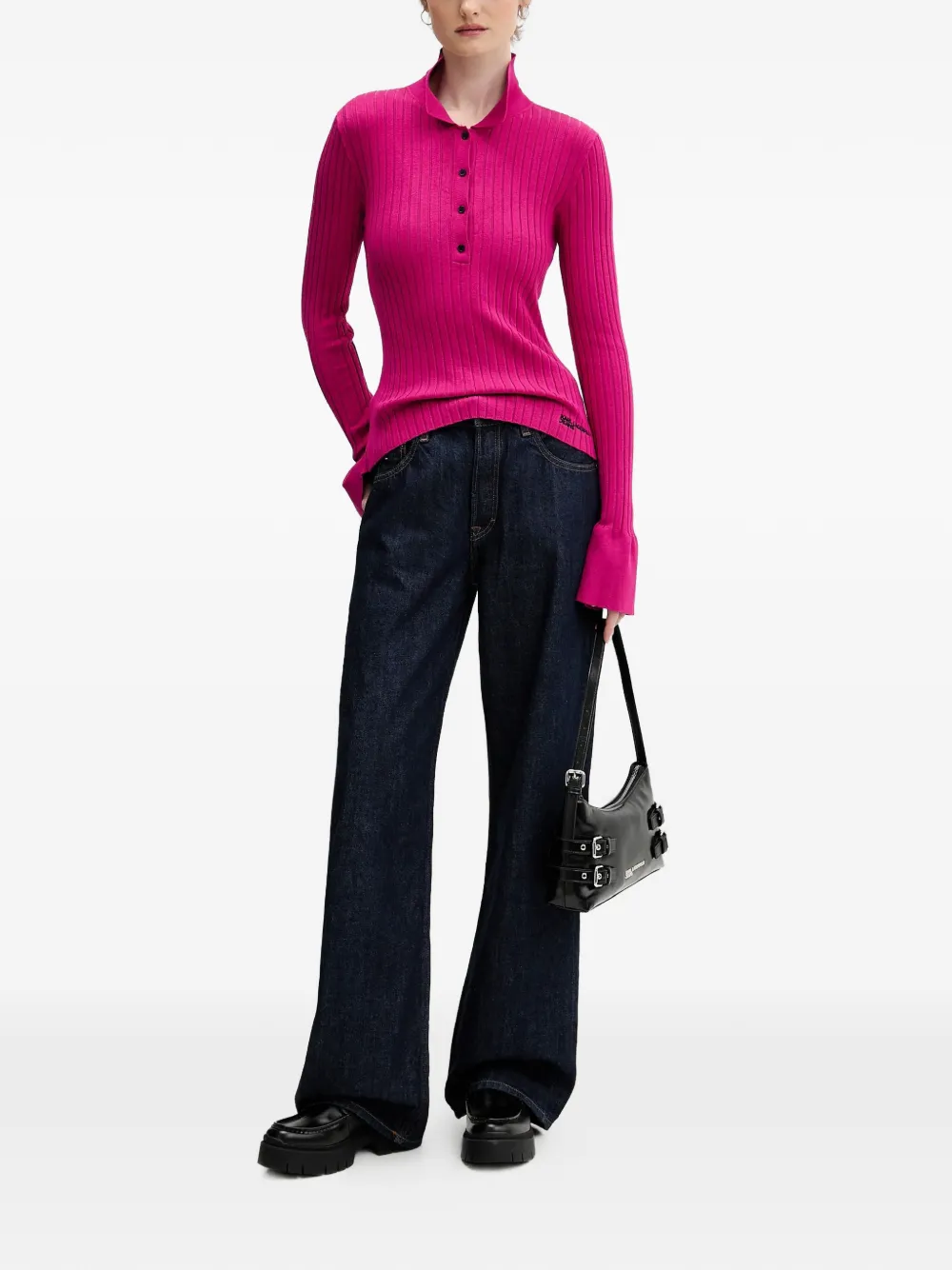 Karl Lagerfeld Jeans Geribbelde polotop met knopen Roze