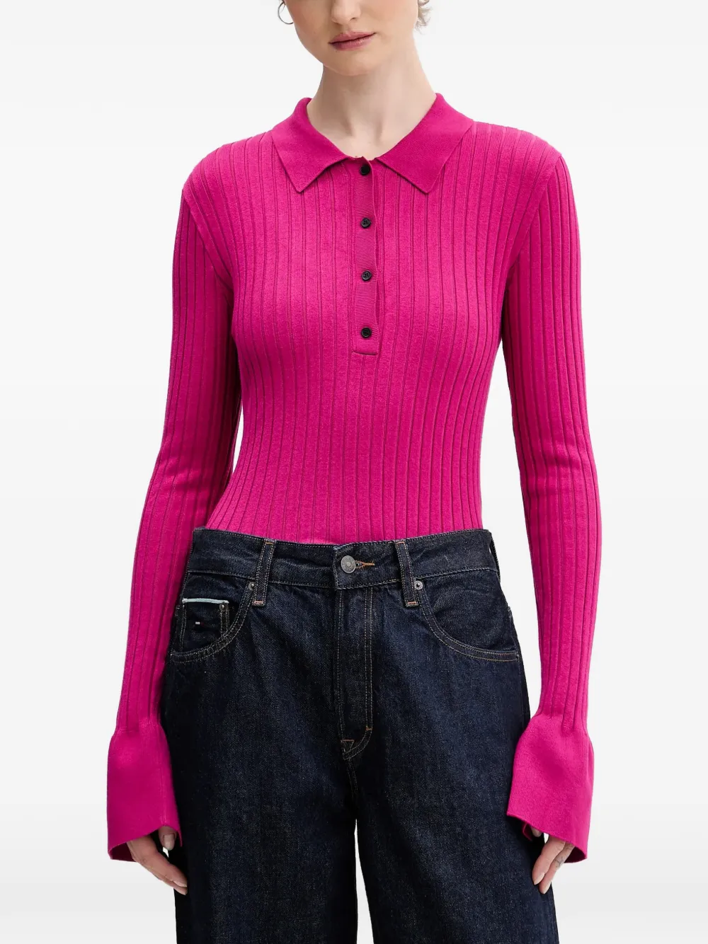 Karl Lagerfeld Jeans ribbed buttoned polo top - Rosa