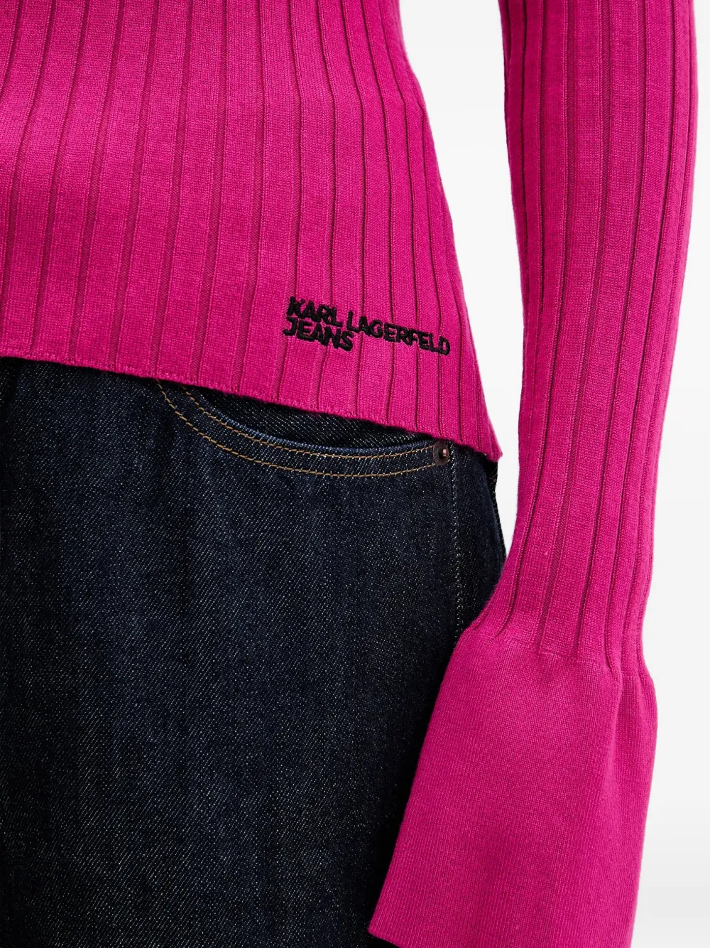 Karl Lagerfeld Jeans Geribbelde polotop met knopen Roze