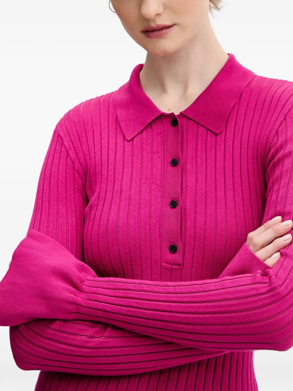 Karl Lagerfeld Jeans Geribbelde polotop met knopen Roze