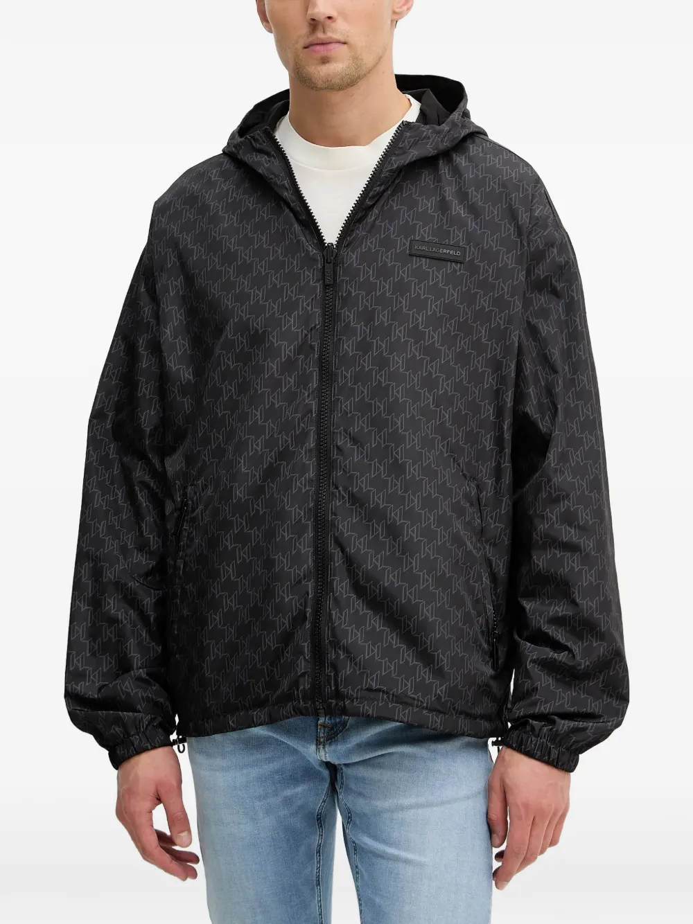 Karl Lagerfeld hooded patterned reversible jacket - Schwarz