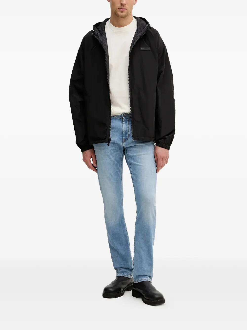  Karl Lagerfeld Hooded Patterned Reversible Jacket - Black 