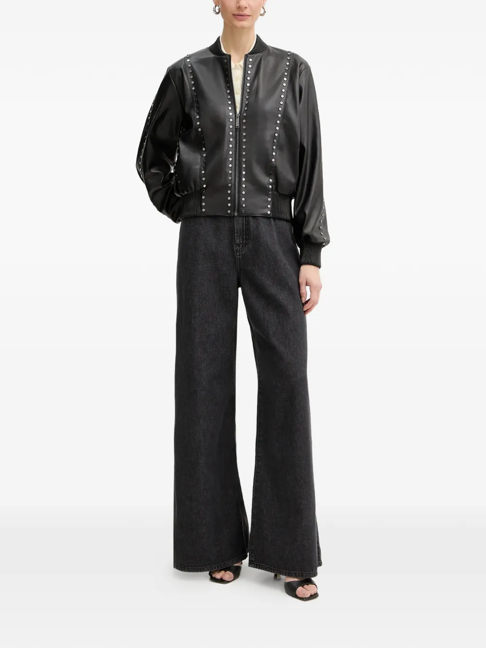  Karl Lagerfeld Studded Bomber Jacket - Black 
