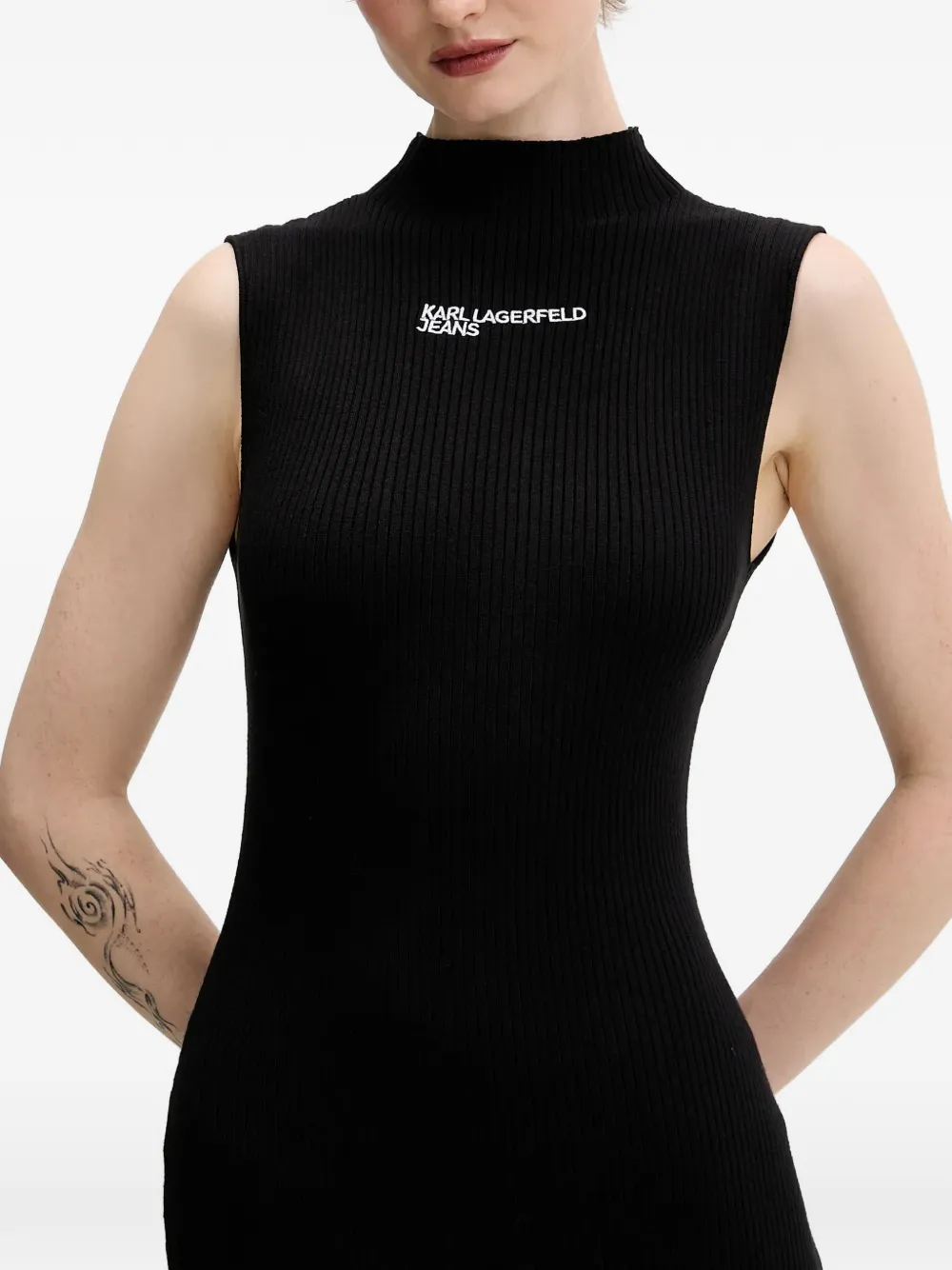 Karl Lagerfeld Jeans Geribbelde getailleerde midi-jurk Zwart
