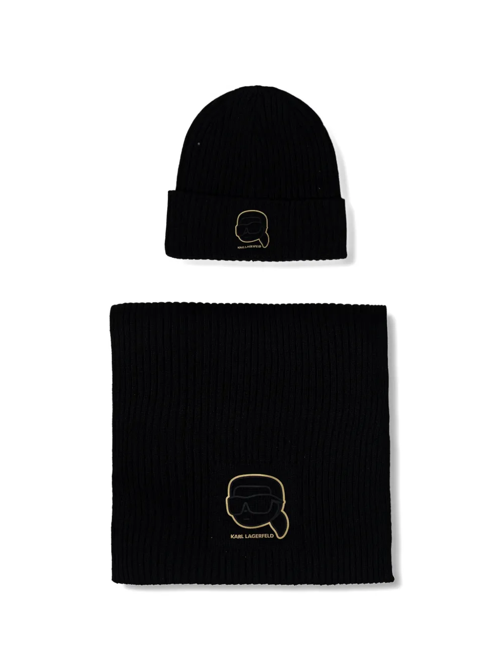 Karl Lagerfeld logo detail beanie hat and scarf set - Nero